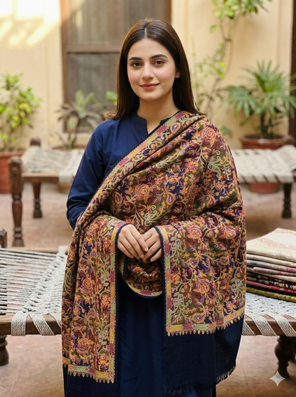 Hand-Embroidered Paisley Pashmina Shawl – Traditional Craftsmanship