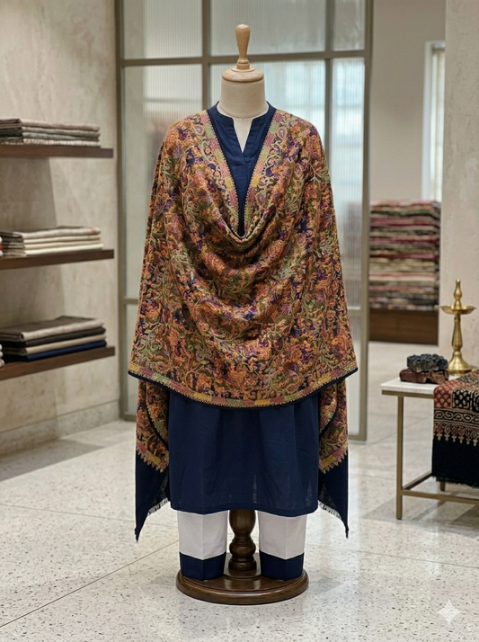 Hand-Embroidered Paisley Pashmina Shawl – Traditional Craftsmanship