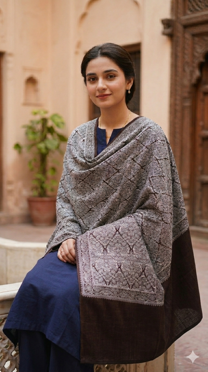 Hand-Embroidered Paisley Pashmina Shawl – Traditional Craftsmanship