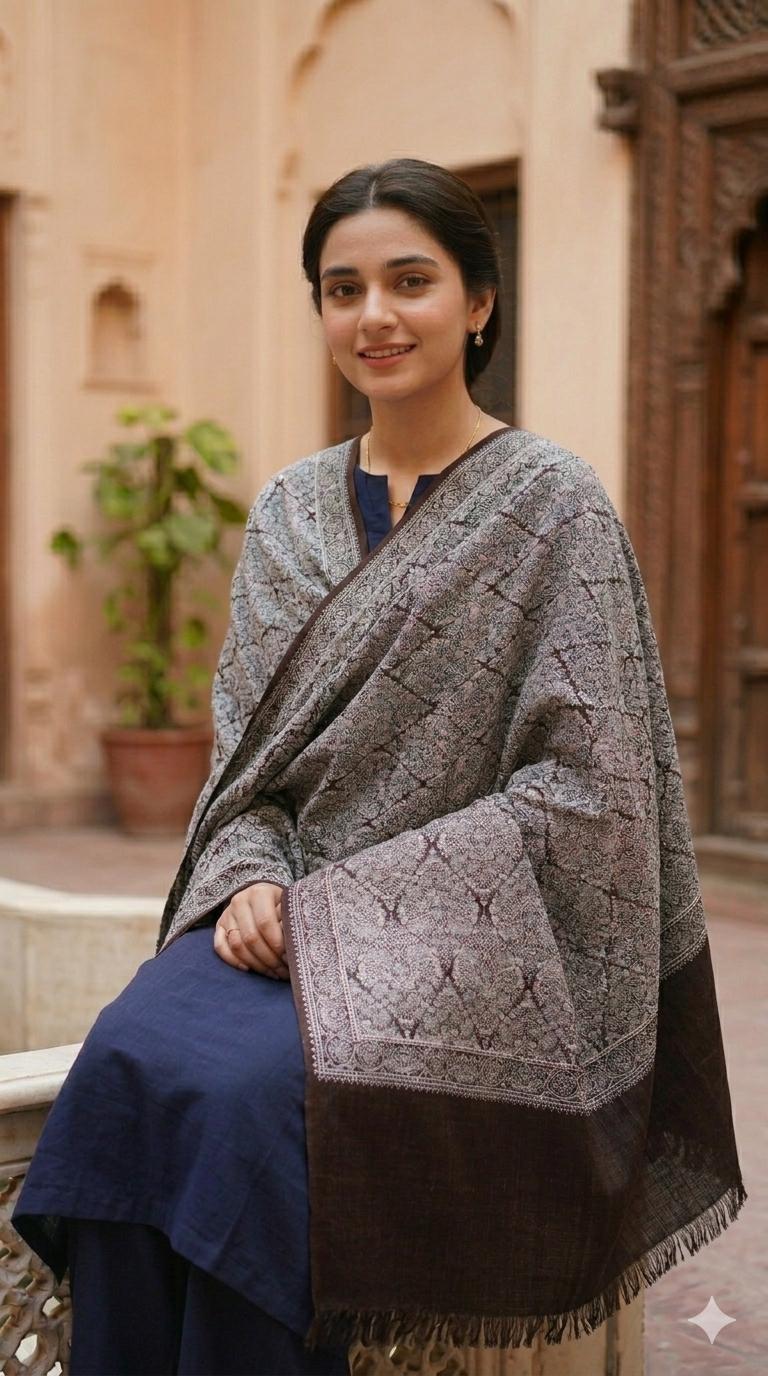 Hand-Embroidered Paisley Pashmina Shawl – Traditional Craftsmanship