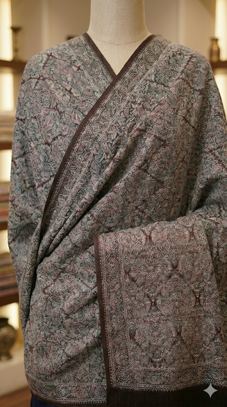 Hand-Embroidered Paisley Pashmina Shawl – Traditional Craftsmanship