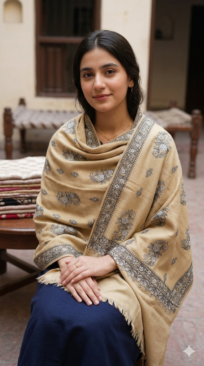 Hand-Embroidered Paisley Pashmina Shawl – Traditional Craftsmanship