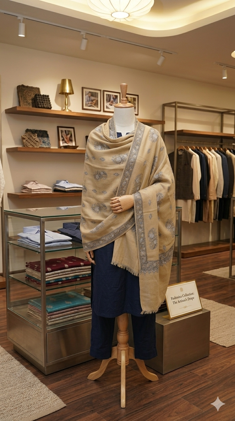 Hand-Embroidered Paisley Pashmina Shawl – Traditional Craftsmanship