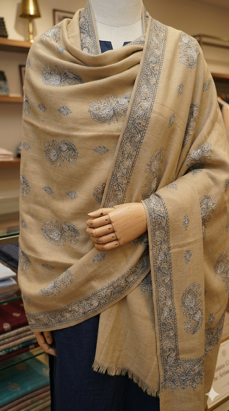 Hand-Embroidered Paisley Pashmina Shawl – Traditional Craftsmanship