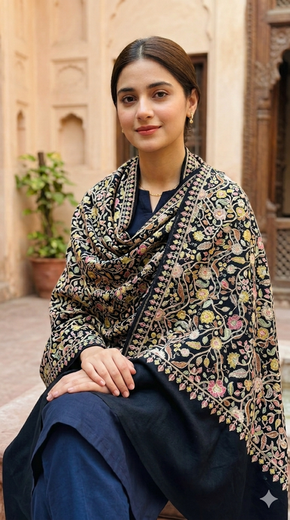 Hand-Embroidered Paisley Pashmina Shawl – Traditional Craftsmanship