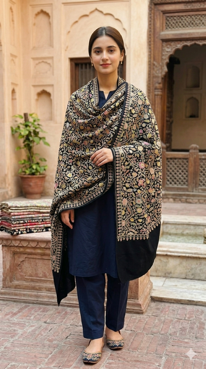 Hand-Embroidered Paisley Pashmina Shawl – Traditional Craftsmanship