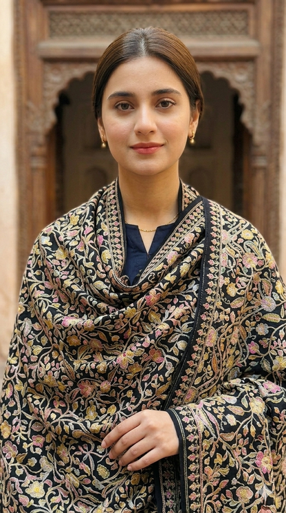 Hand-Embroidered Paisley Pashmina Shawl – Traditional Craftsmanship