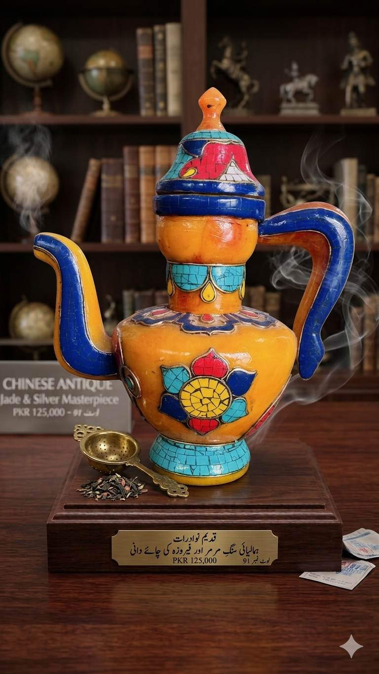 Premium Synthetic Amber Teapot | Turquoise Mosaic Inlay Artisan Piece