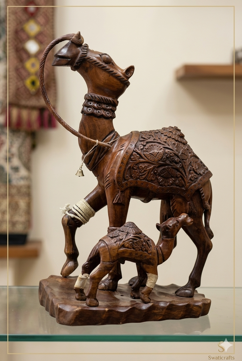 Swaticrafts Hand-Carved Camel Duo