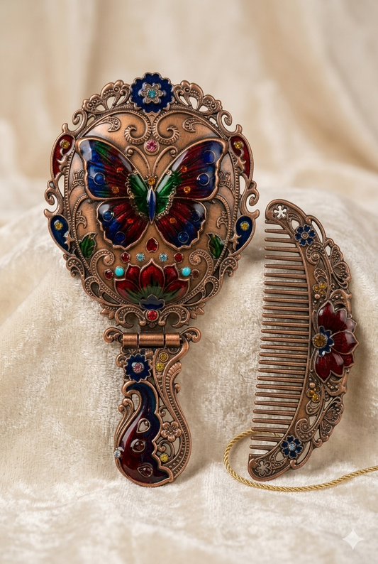Ornate Butterfly Mirror & Comb Gift Set