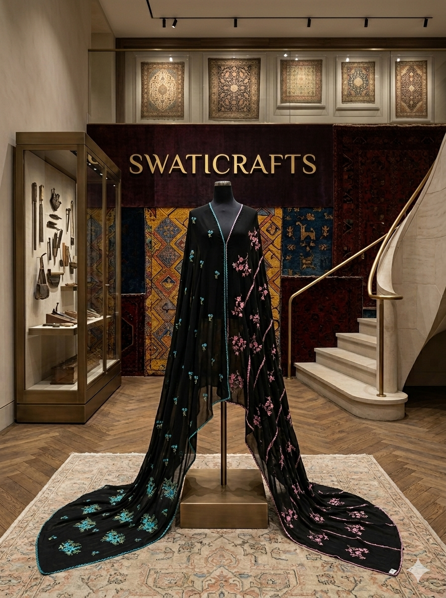 Premium Hand-Embroidered Swiss Lawn Shawl