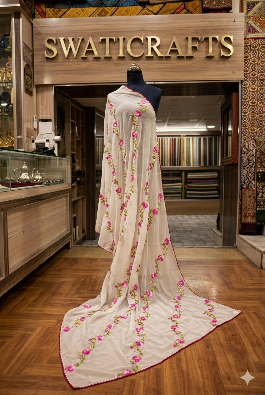 Premium Hand-Embroidered Swiss Lawn Shawl