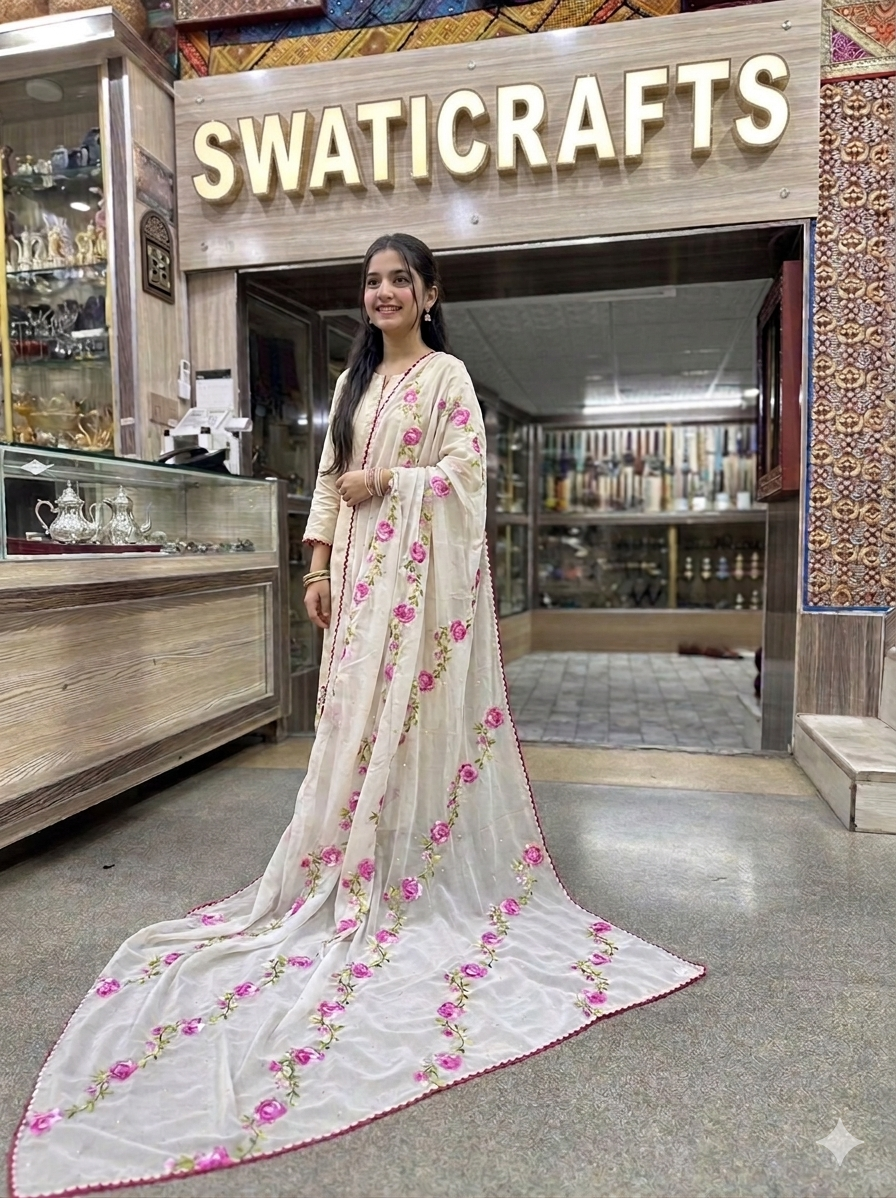Premium Hand-Embroidered Swiss Lawn Shawl