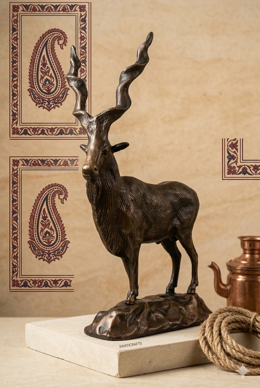 Luxury Antique-Finish Brass Showpiece MAARKHOR for Living Room – Swaticrafts