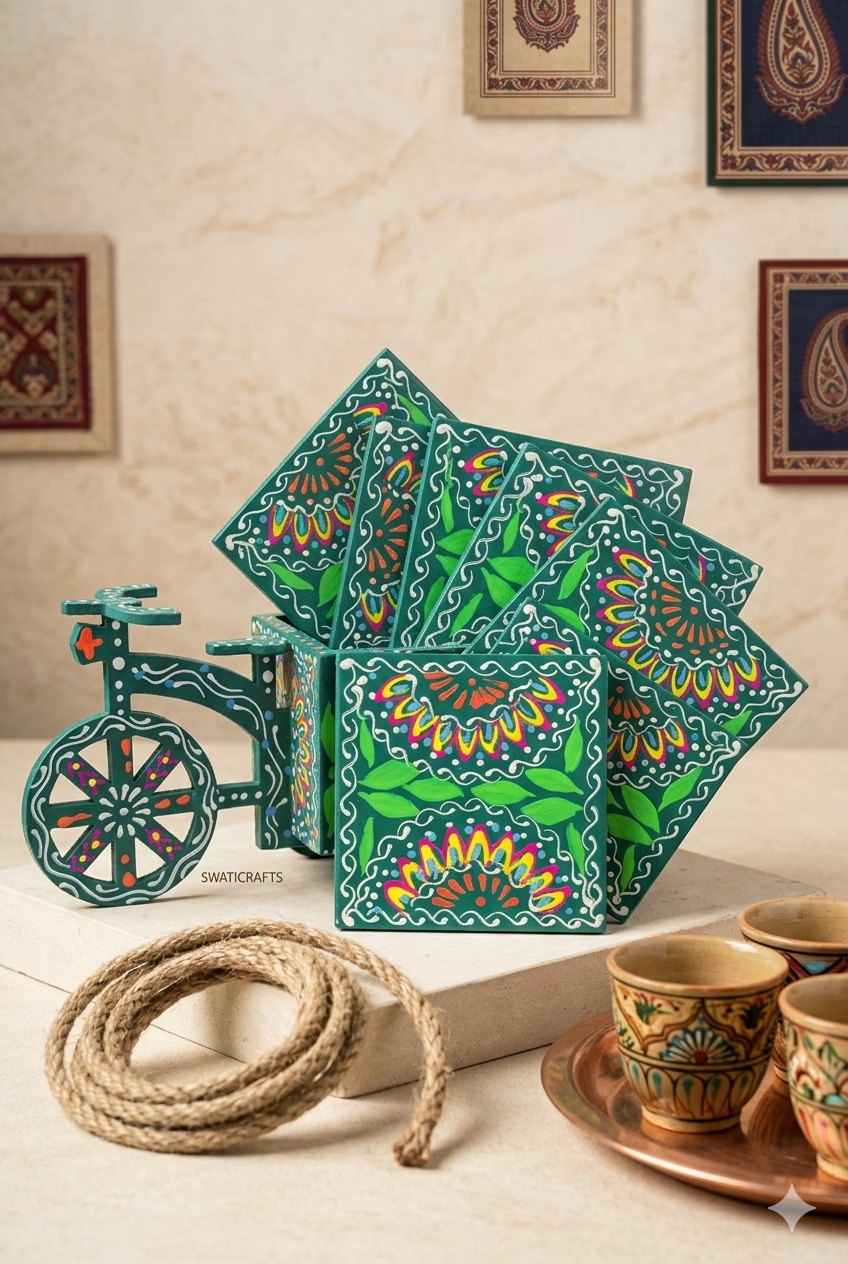 Unique Bicycle-Design Coaster Stand with Hand-Painted Art – Swaticrafts