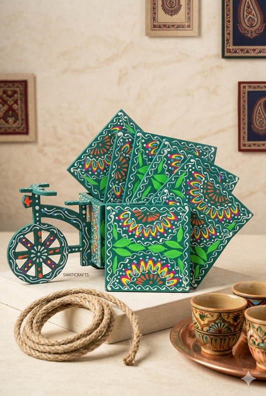 Unique Bicycle-Design Coaster Stand with Hand-Painted Art – Swaticrafts