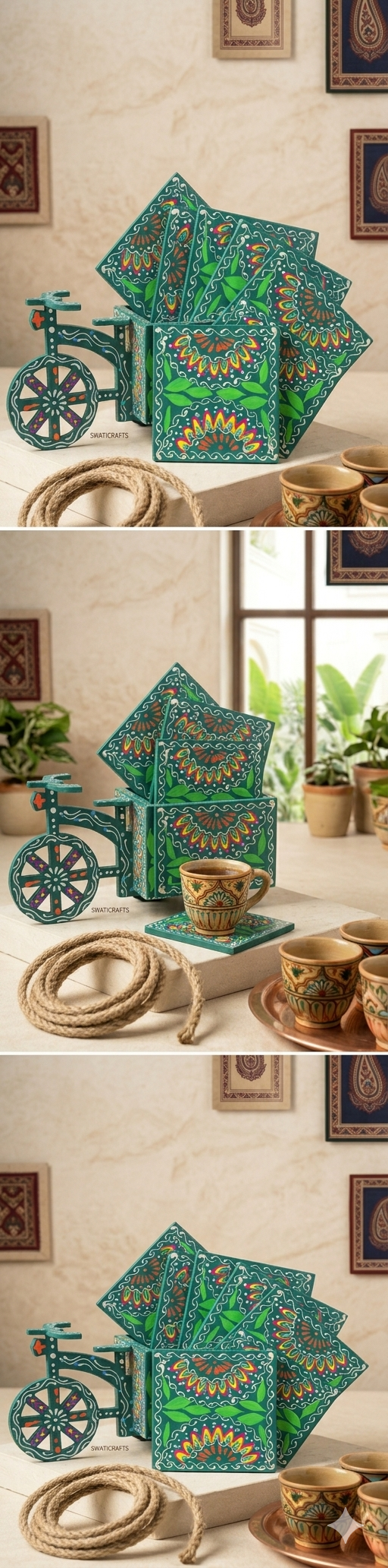 Unique Bicycle-Design Coaster Stand with Hand-Painted Art – Swaticrafts