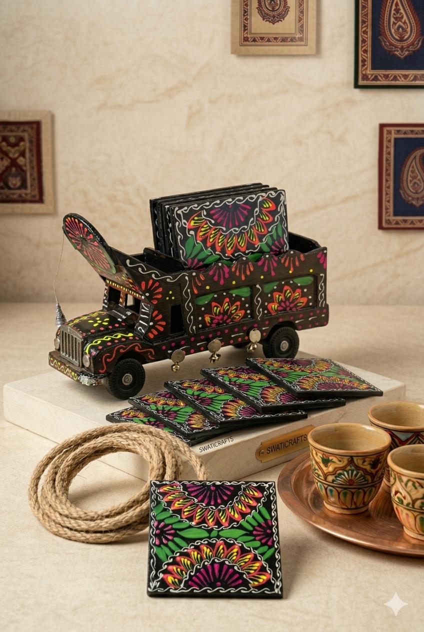 Unique TRUCK-Design Coaster Stand with Hand-Painted Art – Swaticrafts