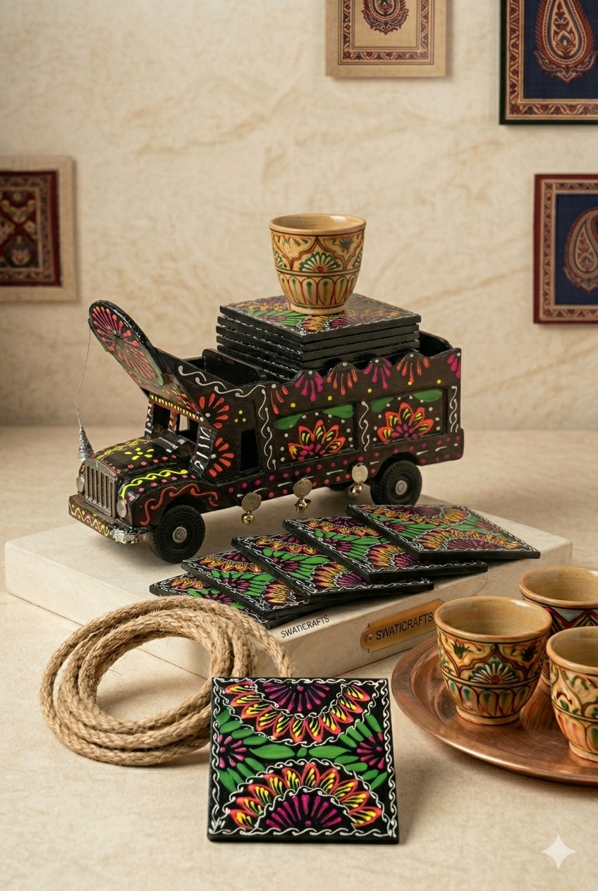 Unique TRUCK-Design Coaster Stand with Hand-Painted Art – Swaticrafts