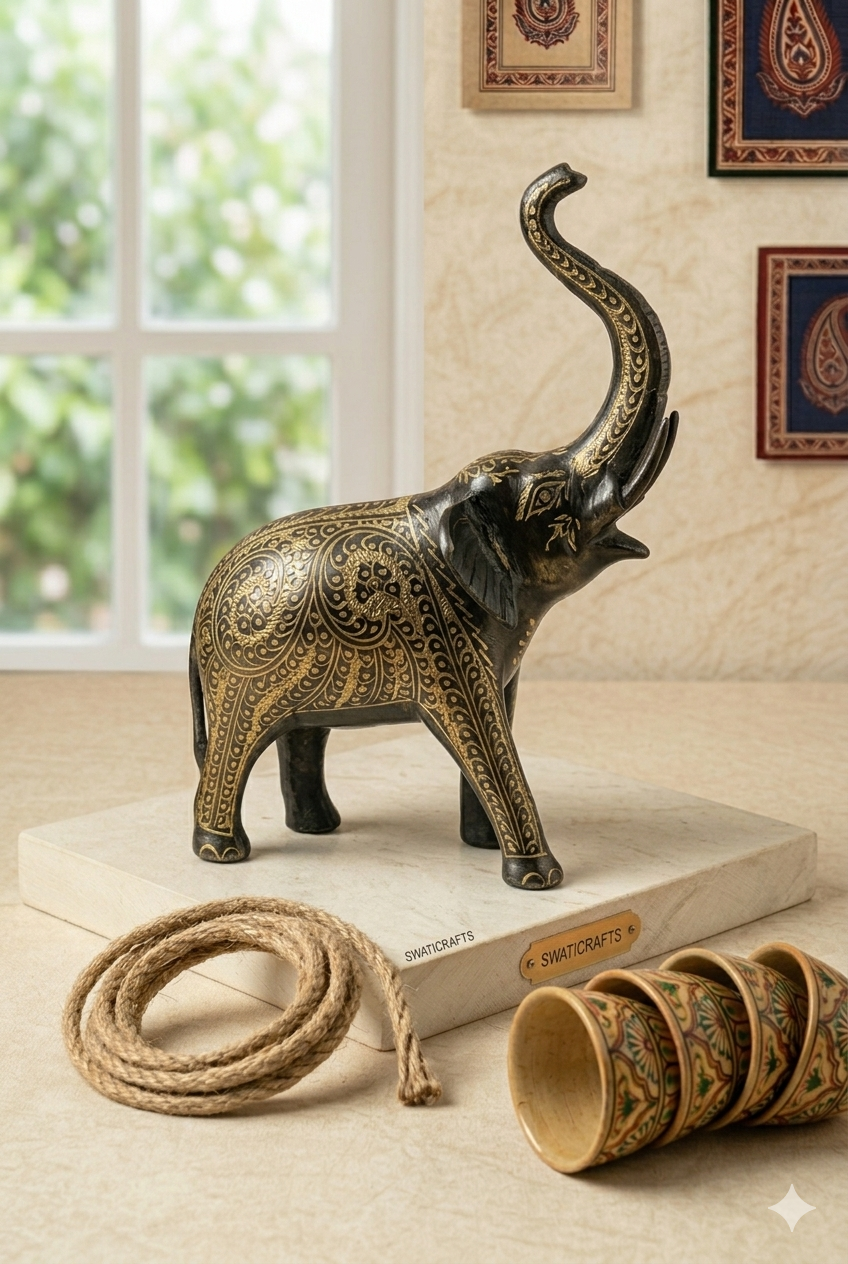 Traditional Brass Art Elephant – Elegant Home Decor by Swaticrafts