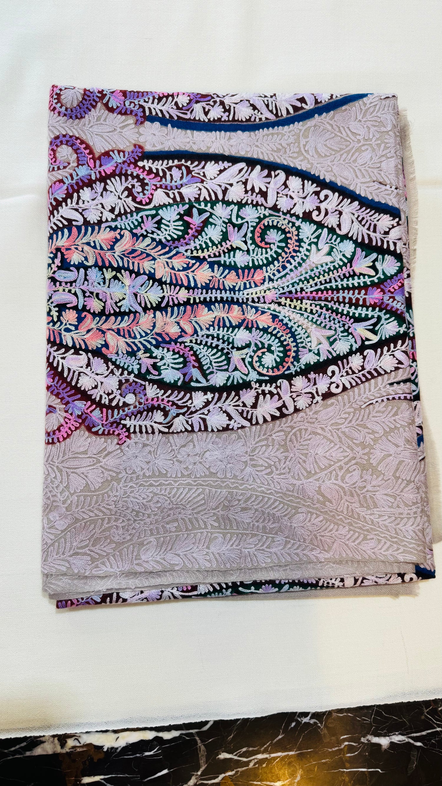 Hand-Embroidered Pure Pashmina Shawl (Chain-Stitch)