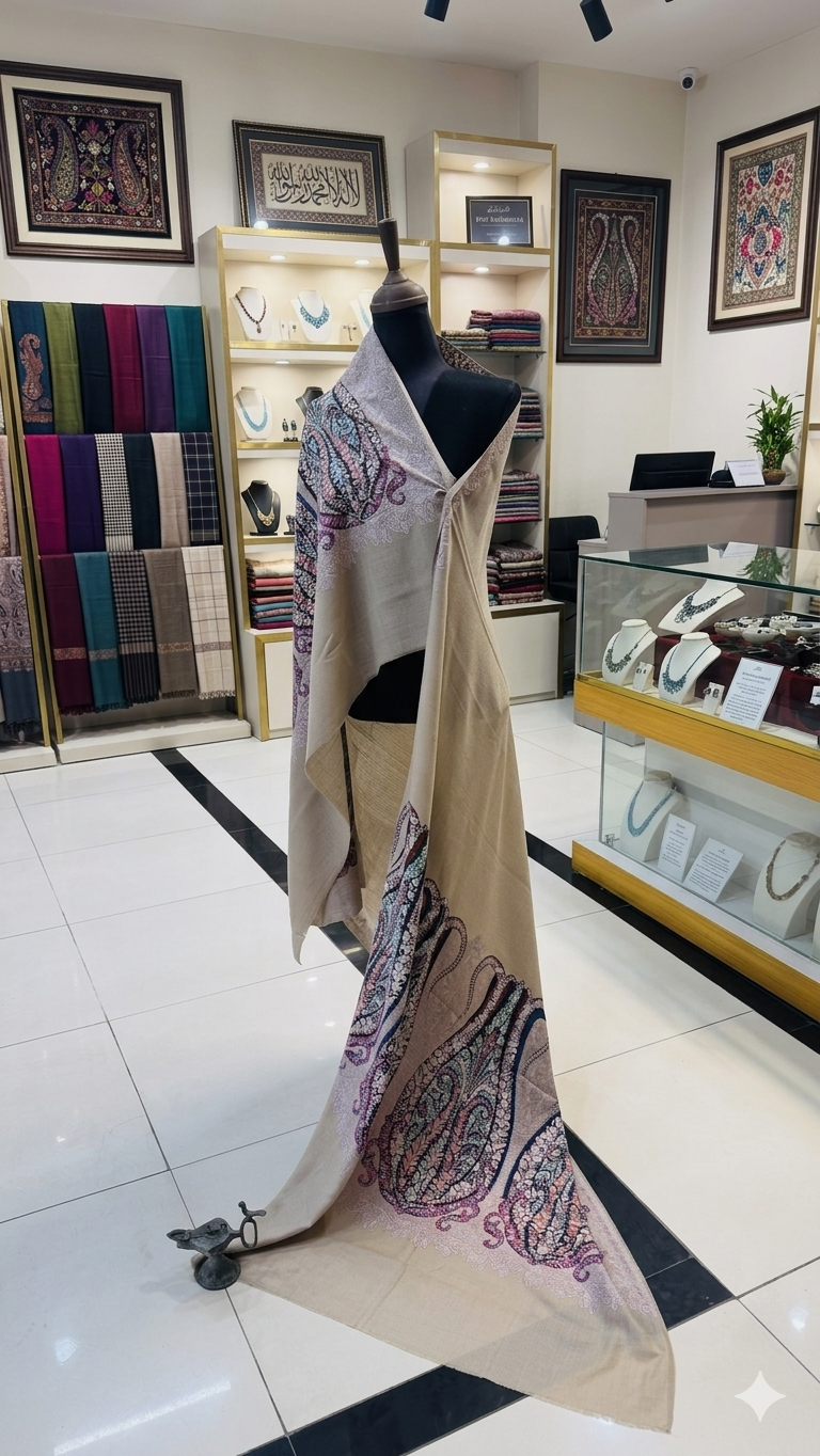 Hand-Embroidered Pure Pashmina Shawl (Chain-Stitch)
