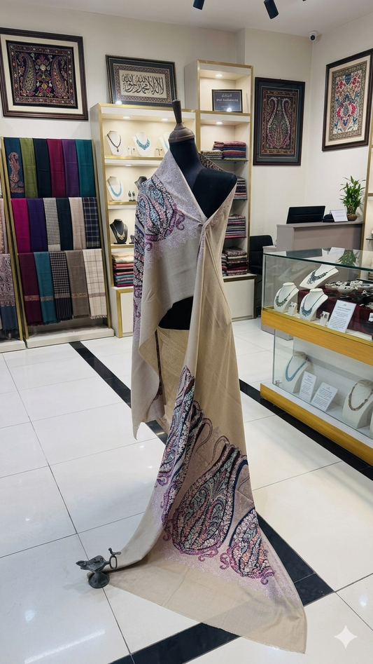 Hand-Embroidered Pure Pashmina Shawl (Chain-Stitch)