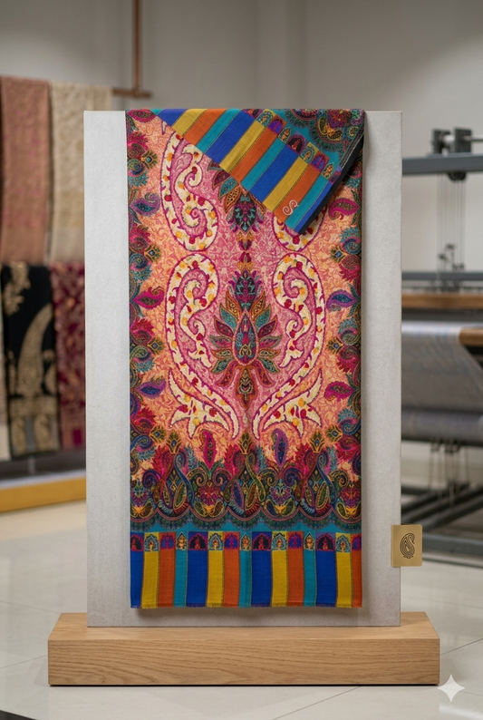 Qalamkaar Pure Pashmina Chain-Stitch Shawl