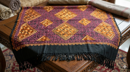 Swaticrafts Premium Hand-Embroidered Swat Phulkari Shawl – Traditional Geometric Artistry