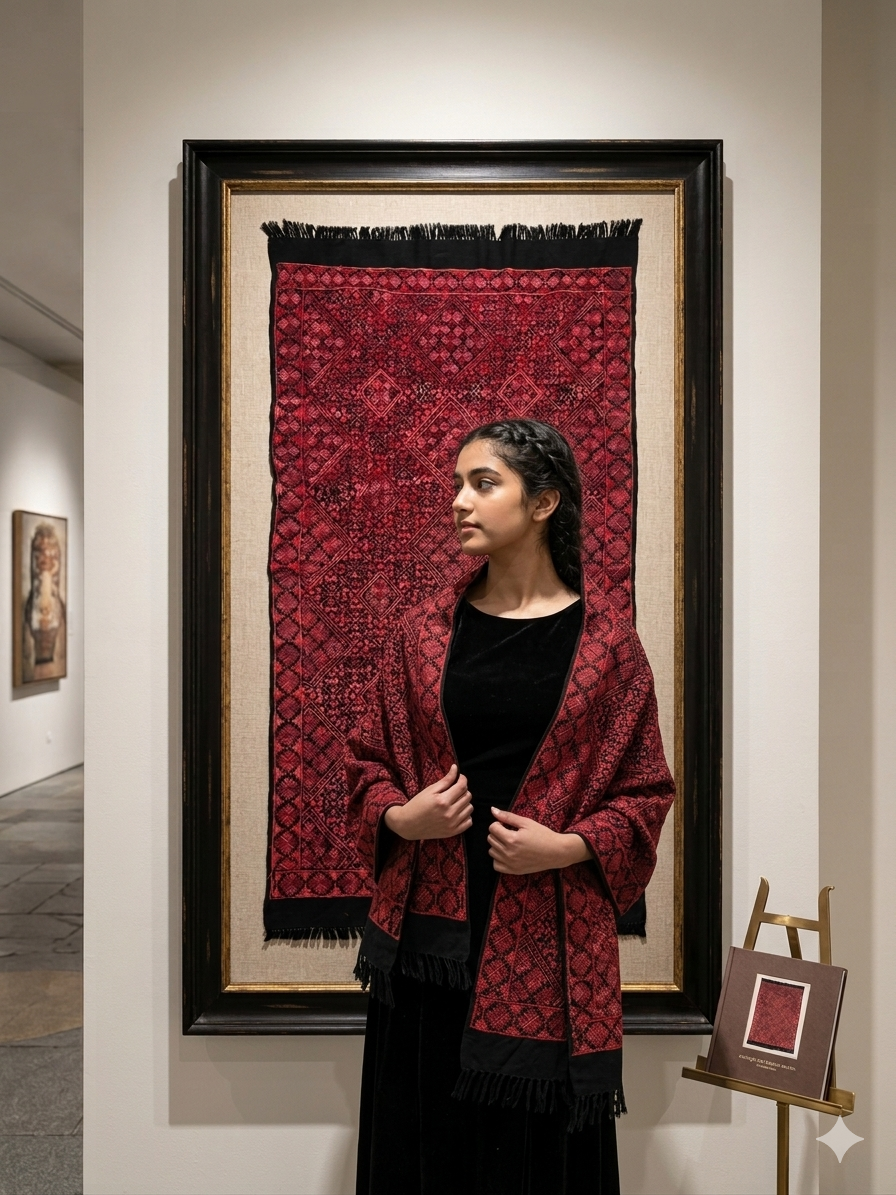 Swaticrafts Premium Hand-Embroidered Swat Phulkari Shawl – Traditional Geometric Artistry