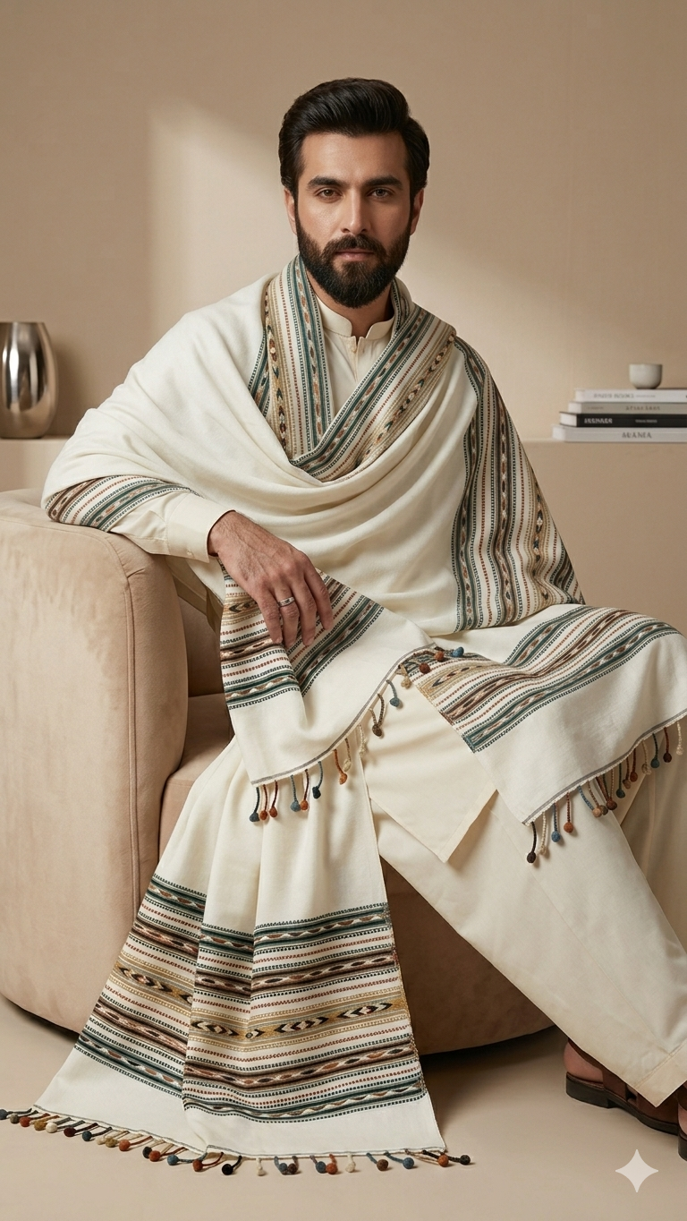 Ethereal Heritage: Premium Hand-Embroidered Wool Shawl