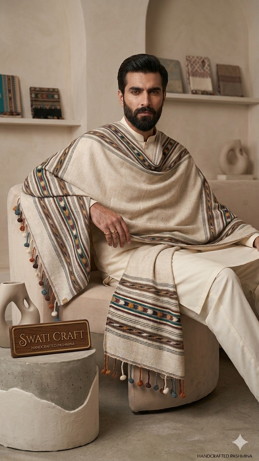 Swaticrafts Signature Lohi – Traditional Handcrafted Men’s Wool Shawl