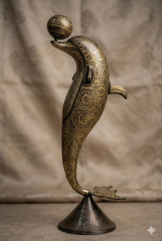 Swaticrafts Hand-Etched Brass Dolphin Sculpture