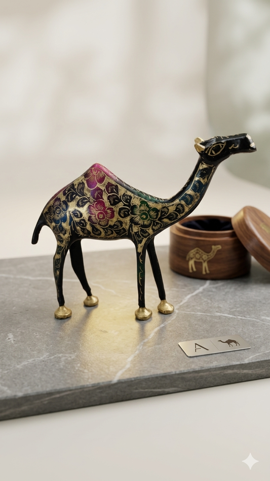 Hand-Painted Artisan Brass Camel Figurine