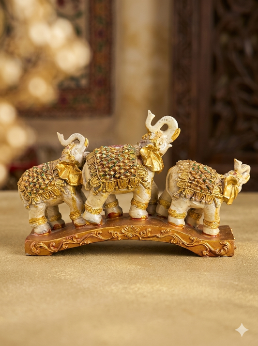 Swaticrafts Ornamental China Clay Elephant Trio Figurine