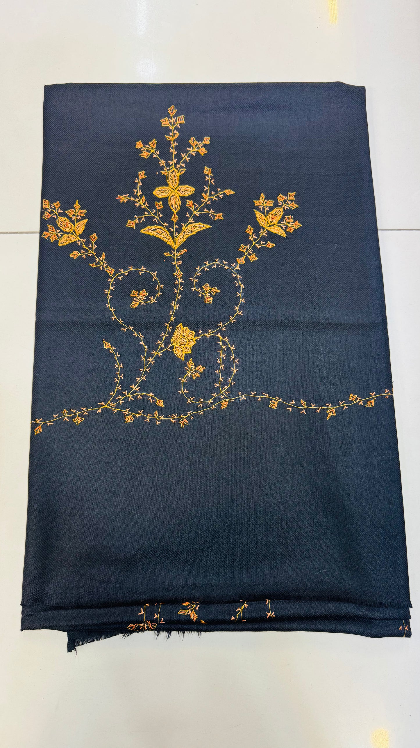 Heritage Bloom: Hand-Embroidered Black Pashmina Shawl