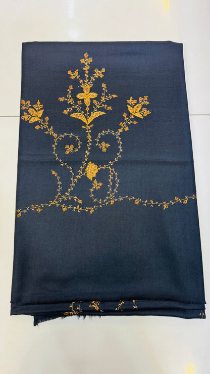 Heritage Bloom: Hand-Embroidered Black Pashmina Shawl