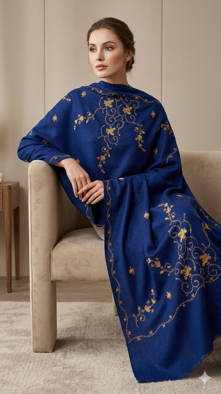 Heritage Bloom: Hand-Embroidered  Pashmina Shawl