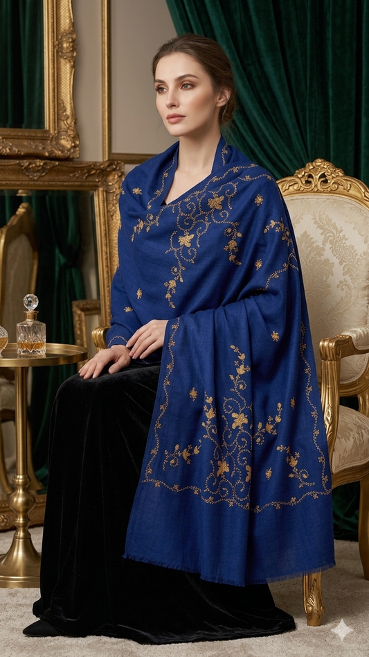 Heritage Bloom: Hand-Embroidered  Pashmina Shawl