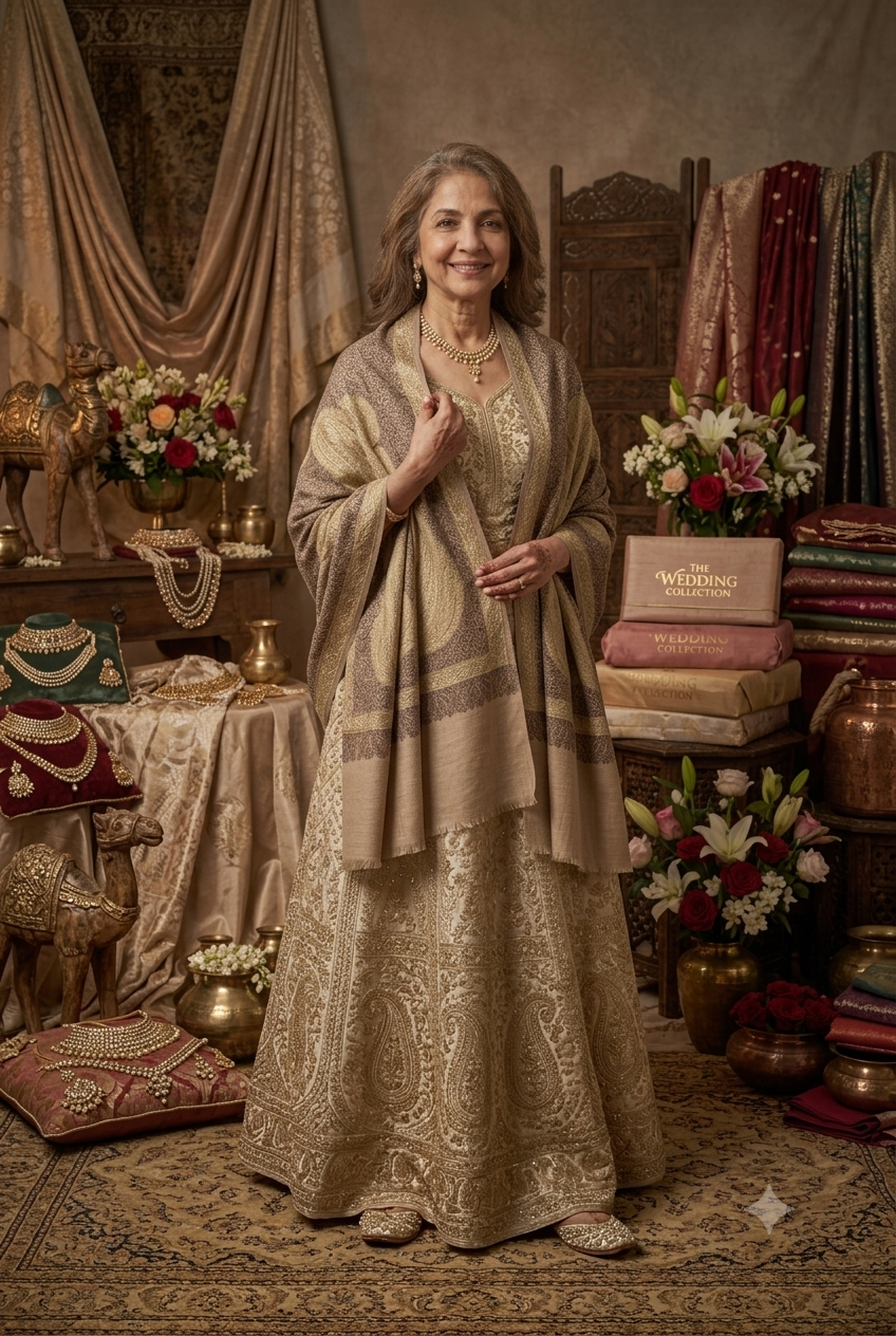 Heritage Gold Zari Pashmina Shawl