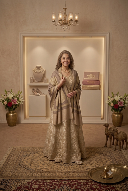 Heritage Gold Zari Pashmina Shawl