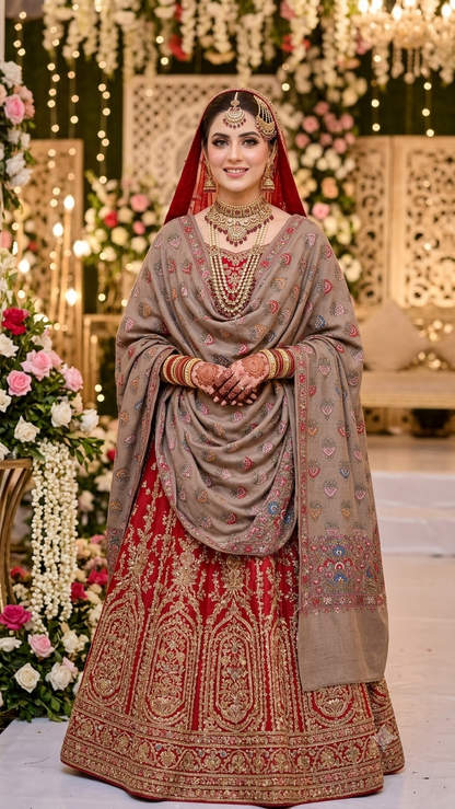Premium Pure Pashmina Machine Embroidered Shawl