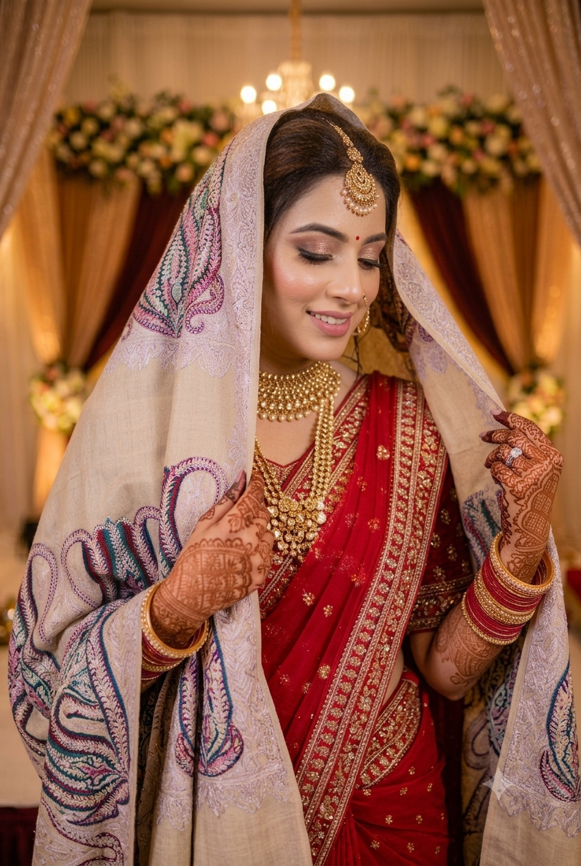 Hand-Embroidered Pure Pashmina Shawl (Chain-Stitch)