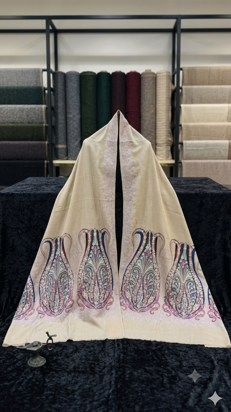 Hand-Embroidered Pure Pashmina Shawl (Chain-Stitch)