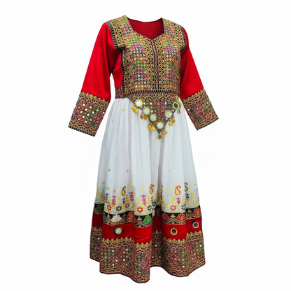 Traditional Pakistani Embroidered Afghani & Balochi Frock & Dupatta Set