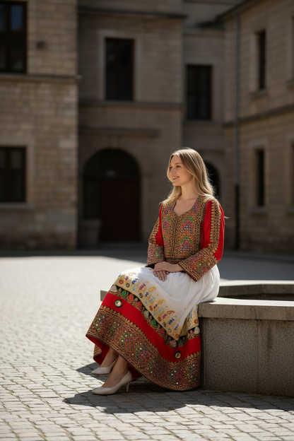 Traditional Pakistani Embroidered Afghani & Balochi Frock & Dupatta Set