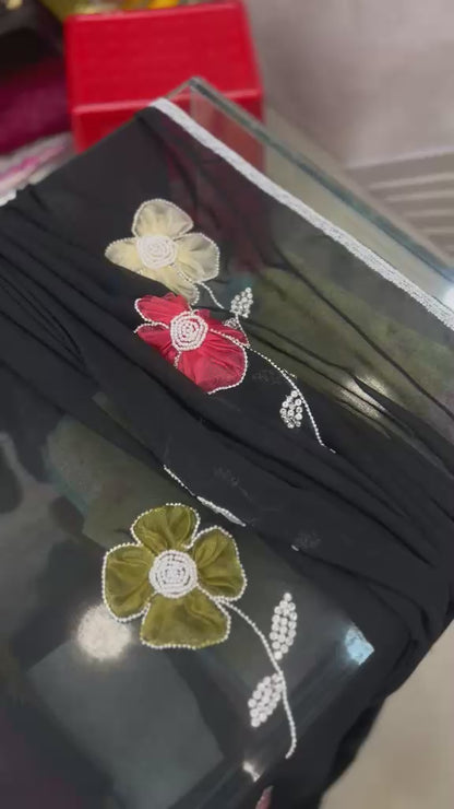 🌸 Midnight Bloom Handcrafted Chadar